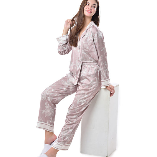 Pajamas Set Long sleeve and Pants Sleepwear Soft and Comfy Button Down Loungewear Relaxed Fit Brown Flowers