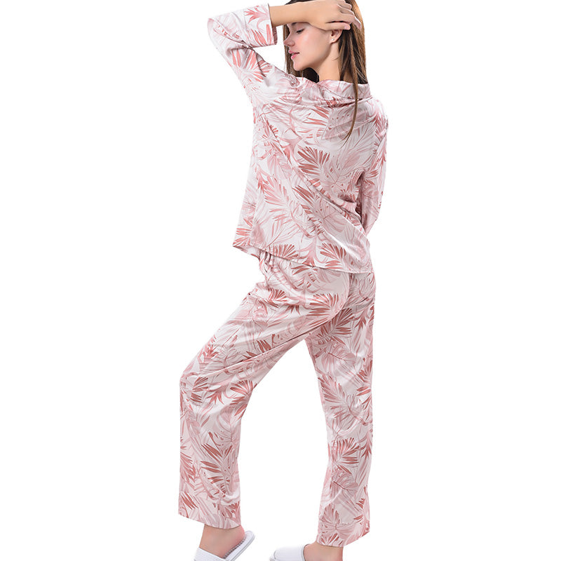 Pajamas Set Long sleeve and Pants Sleepwear Soft and Comfy Button Down Loungewear Relaxed Fit Big Leave Red