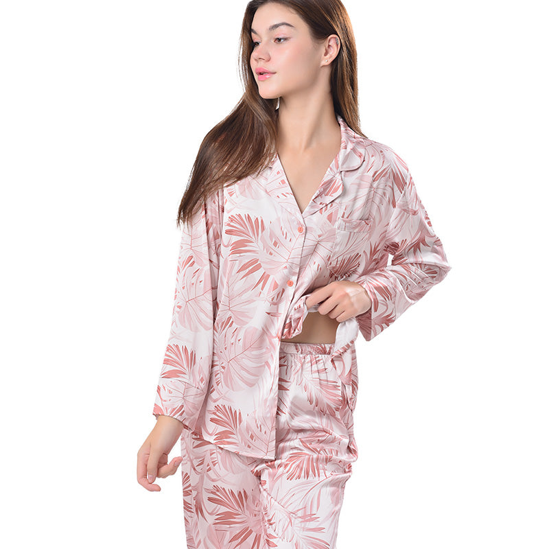 Pajamas Set Long sleeve and Pants Sleepwear Soft and Comfy Button Down Loungewear Relaxed Fit Big Leave Red