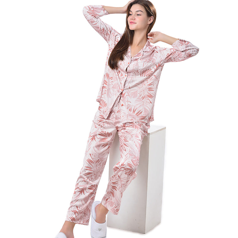 Pajamas Set Long sleeve and Pants Sleepwear Soft and Comfy Button Down Loungewear Relaxed Fit Big Leave Red