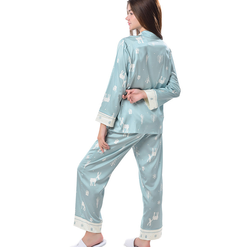 Ensemble pyjama à manches longues et pantalon Vêtements de nuit Doux et confortable Boutonné Vêtements de détente Coupe décontractée Frosty Dreamscapes