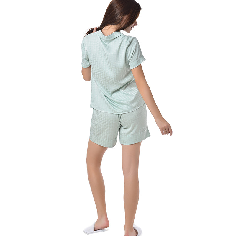 Ensemble de pyjama court Vêtements de nuit Doux et confortable Boutonné Géométrie Menthe