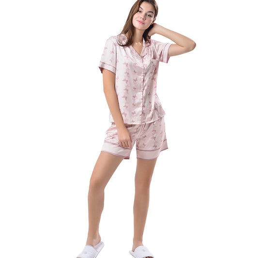 Ensemble de pyjama court Vêtements de nuit Doux et confortable Boutonné Papillon rose