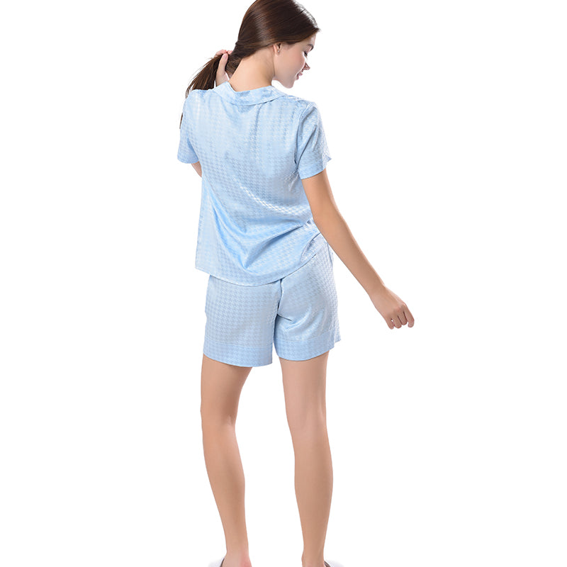 Ensemble de pyjama court Vêtements de nuit Doux et confortable Boutonné Géométrie bleue